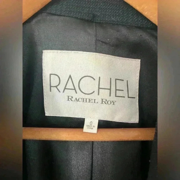 RACHEL ROY navy tweed mid length tailored blazer gold button detail 0/XS preppy - Picture 3 of 11
